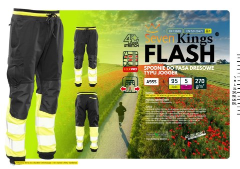 FLASH JOGGER SPODNIE SKF03Y CZARNY/ŻÓŁTY KAT II