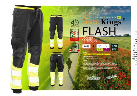 FLASH JOGGER SPODNIE SKF03Y CZARNY/ŻÓŁTY KAT II